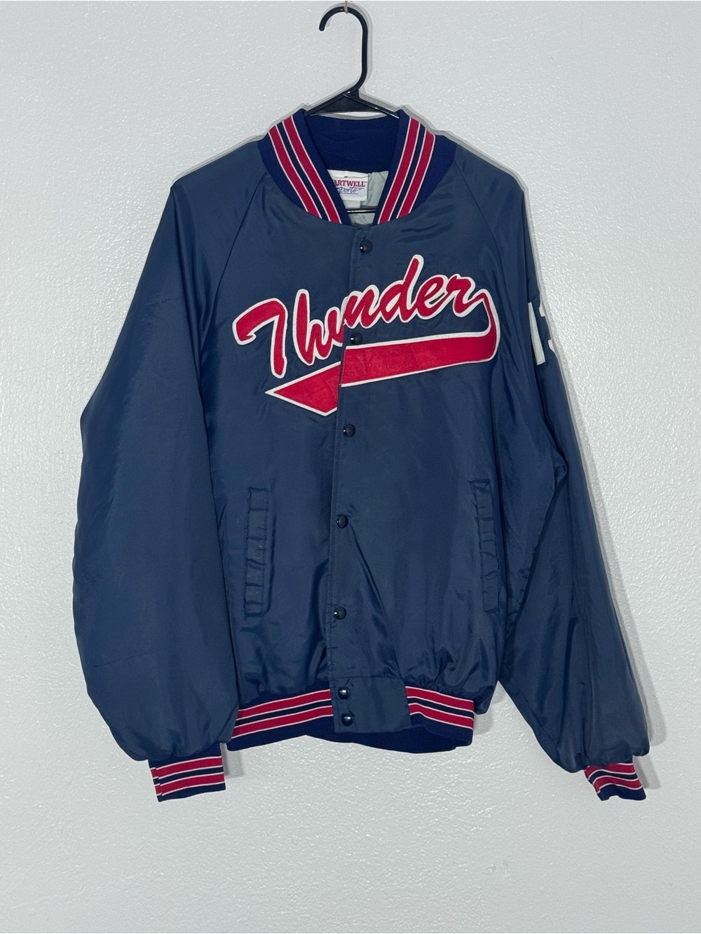 Men's Hartwell Sports Vintage satin snap front Thunder bomber jacket